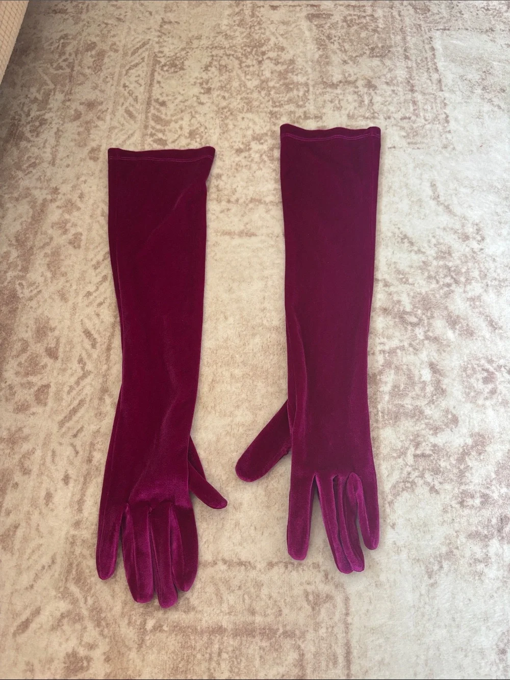 Anthropologie Long Velvet Opera Gloves in Burgundy